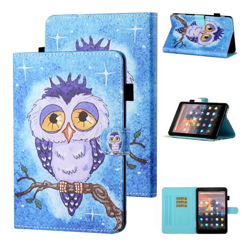 

For Amazon Kindle Paperwhite 4 / 3 / 2 / 1 Coloured Drawing Stitching Horizontal Flip Leather Case with Holder & Card Slot & Sleep / Wake-up Function(Blue Owl)