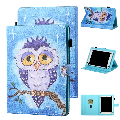 

For 10 inch Tablet Universal Coloured Drawing Stitching Horizontal Flip Leather Case with Holder & Card Slot(Blue Owl)