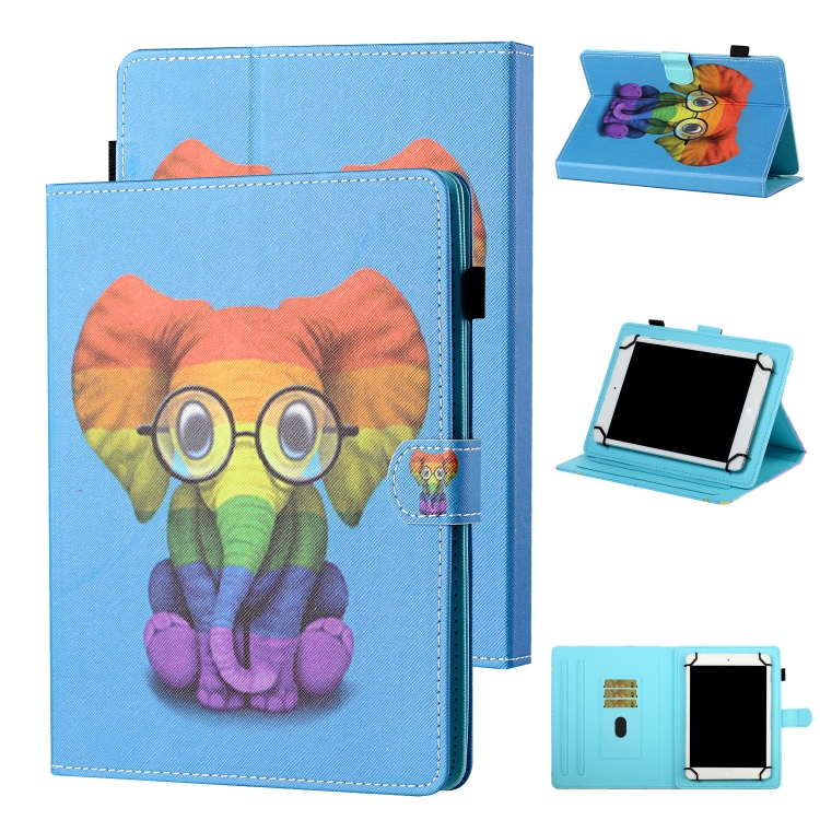 

For 10 inch Tablet Universal Coloured Drawing Stitching Horizontal Flip Leather Case with Holder & Card Slot(Colorful Elephant)
