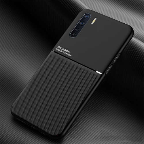 

For OPPO A91 / Reno3 Classic Tilt Strip Grain Magnetic Shockproof PC + TPU Case(Black)