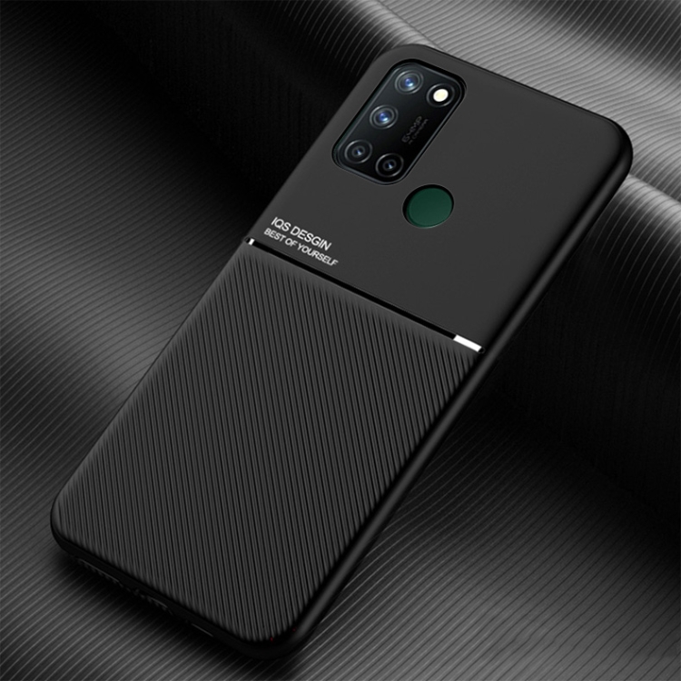 

For OPPO Realme 7i Classic Tilt Strip Grain Magnetic Shockproof PC + TPU Case(Black)