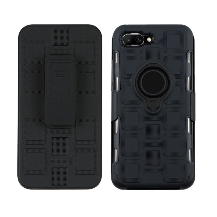 

For Huawei Honor 10 3 In 1 Cube PC + TPU Protective Case with 360 Degrees Rotate Black Ring Holder(Black)