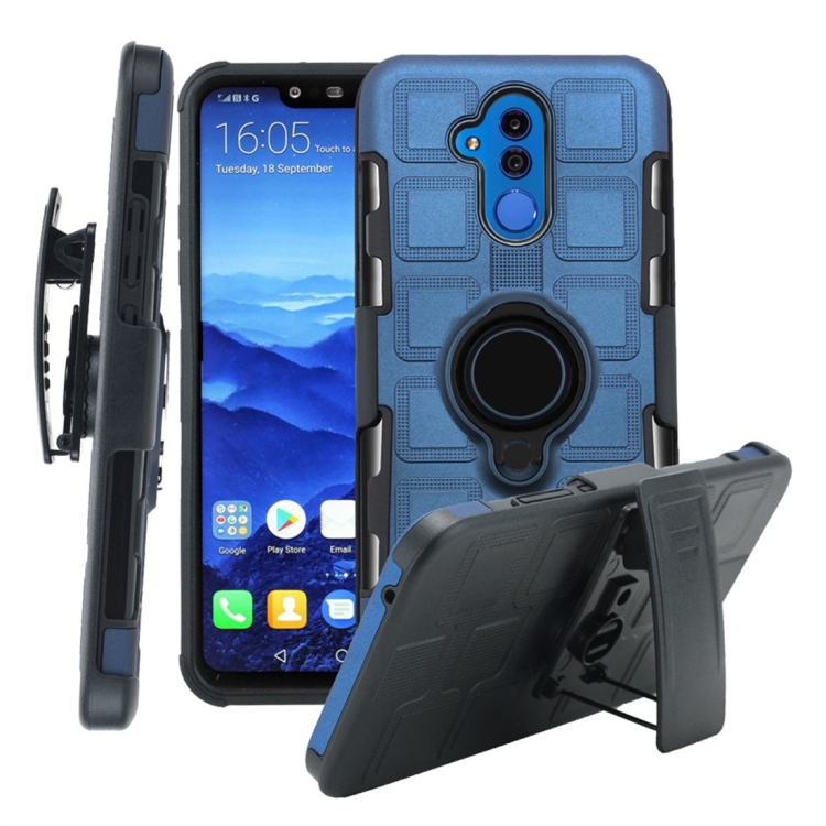 

For Huawei Mate 20 Lite 3 In 1 Cube PC + TPU Protective Case with 360 Degrees Rotate Black Ring Holder(Navy Blue)