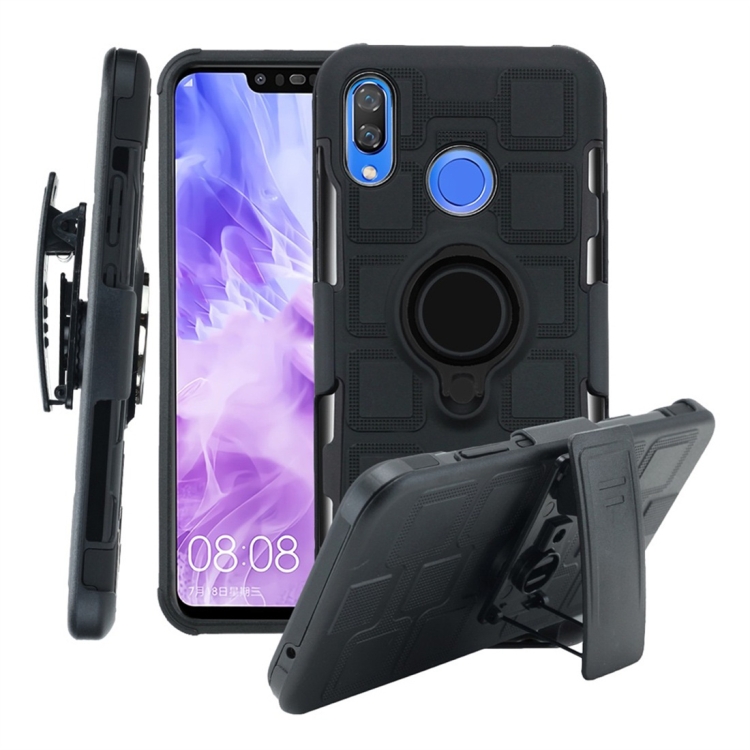 

For Huawei Nova 3 3 In 1 Cube PC + TPU Protective Case with 360 Degrees Rotate Black Ring Holder(Black)