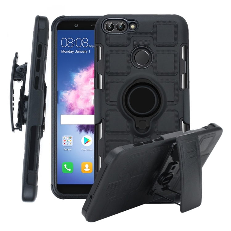 

For Huawei P Smart / Enjoy 7s 3 In 1 Cube PC + TPU Protective Case with 360 Degrees Rotate Black Ring Holder(Black)