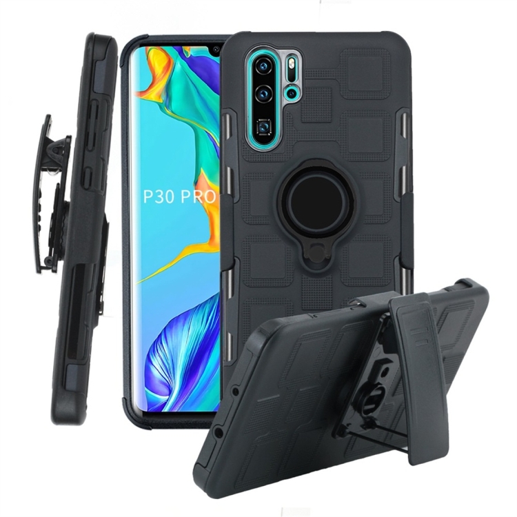 

For Huawei P30 Pro 3 In 1 Cube PC + TPU Protective Case with 360 Degrees Rotate Black Ring Holder(Black)