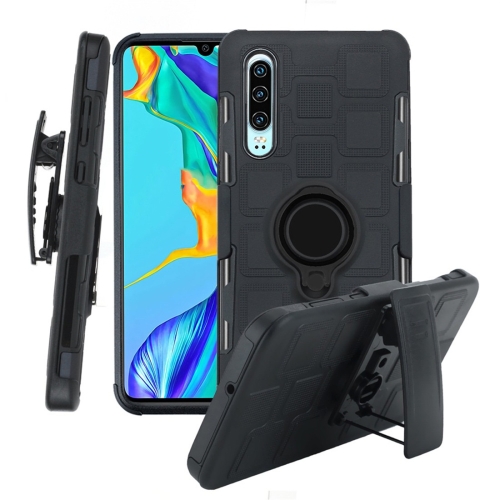 

For Huawei P30 3 In 1 Cube PC + TPU Protective Case with 360 Degrees Rotate Black Ring Holder(Black)