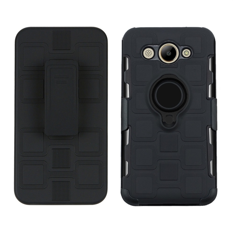 

For Huawei Y3 (2017) 3 In 1 Cube PC + TPU Protective Case with 360 Degrees Rotate Black Ring Holder(Black)