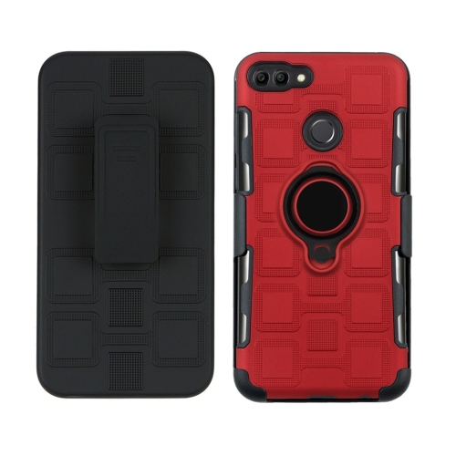 

For Huawei Y9 (2018) / Enjoy 8 Plus 3 In 1 Cube PC + TPU Protective Case with 360 Degrees Rotate Black Ring Holder(Red)