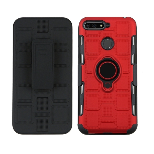 

For Huawei Y6 (2018) / Enjoy 8e 3 In 1 Cube PC + TPU Protective Case with 360 Degrees Rotate Black Ring Holder(Red)