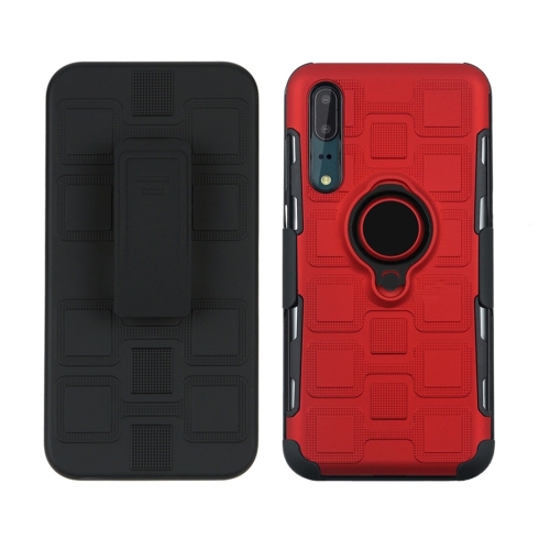 

For Huawei P20 3 In 1 Cube PC + TPU Protective Case with 360 Degrees Rotate Black Ring Holder(Red)