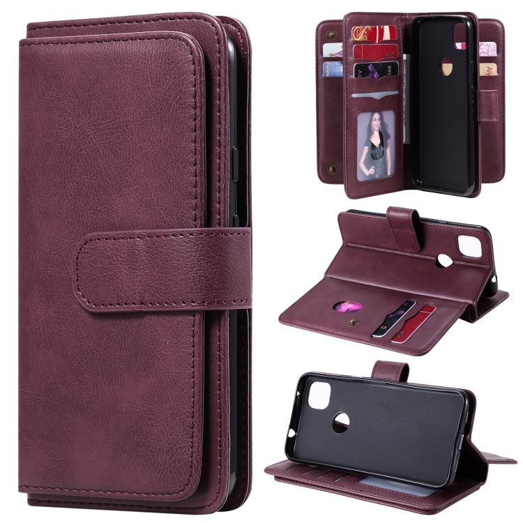 

For Google Pixel 4a 4G Multifunctional Magnetic Copper Buckle Horizontal Flip Leather Case with Bracket & 10 Card Slots & Wallet & Photo Frame(Wine Red)