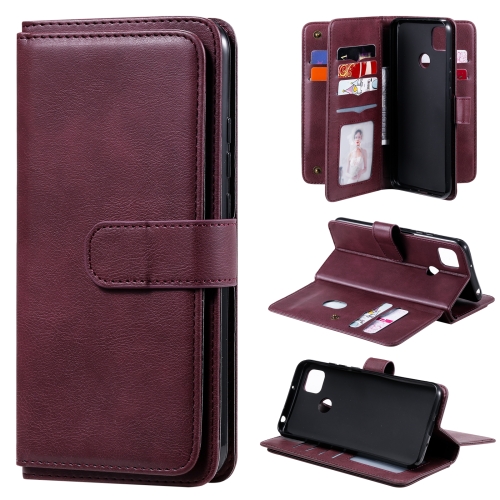 

For Xiaomi Redmi 9C Multifunctional Magnetic Copper Buckle Horizontal Flip Leather Case with Bracket & 10 Card Slots & Wallet & Photo Frame(Wine Red)