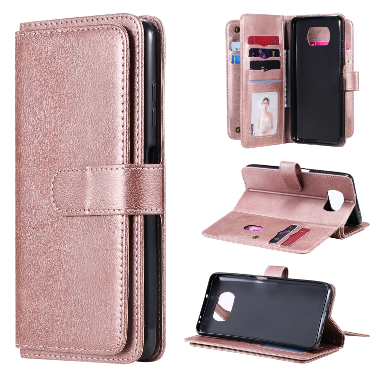 

For Xiaomi Poco X3 NFC Multifunctional Magnetic Copper Buckle Horizontal Flip Leather Case with Bracket & 10 Card Slots & Wallet & Photo Frame(Rose Gold)