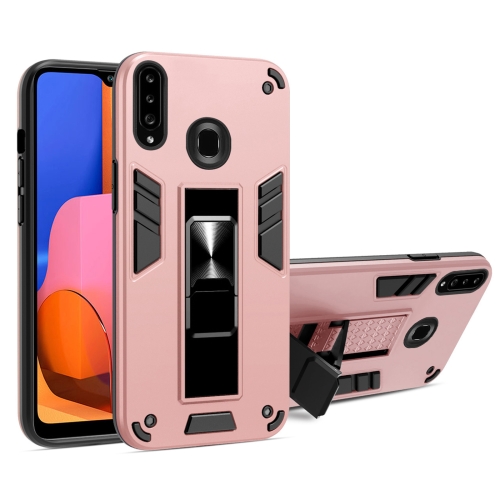 

For Samsung Galaxy A20s 2 in 1 PC + TPU Shockproof Protective Case with Invisible Holder(Rose Gold)