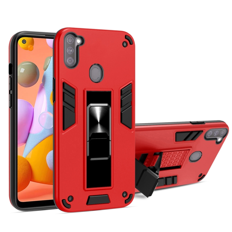 

For Samsung Galaxy A11 2 in 1 PC + TPU Shockproof Protective Case with Invisible Holder(Red)