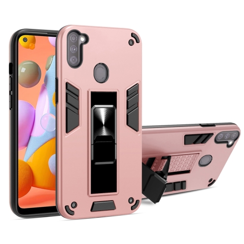 

For Samsung Galaxy A11 2 in 1 PC + TPU Shockproof Protective Case with Invisible Holder(Rose Gold)