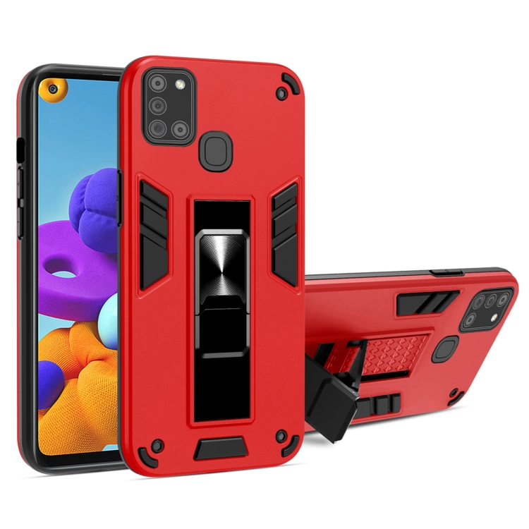 

For Samsung Galaxy A21s 2 in 1 PC + TPU Shockproof Protective Case with Invisible Holder(Red)