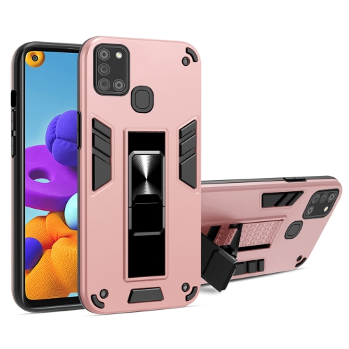 

For Samsung Galaxy A21s 2 in 1 PC + TPU Shockproof Protective Case with Invisible Holder(Rose Gold)