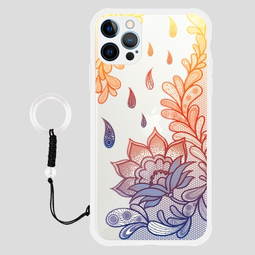 

Skin-Feel Relief-Glossy Shockproof TPU+PC Protective Case with Jewelry Agate Ring For iPhone 12 Pro Max(Lotus Flower)