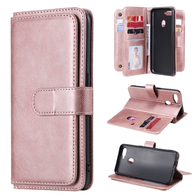 

For OPPO A7 / A5s (AX5s) Multifunctional Magnetic Copper Buckle Horizontal Flip Solid Color Leather Case with 10 Card Slots & Wallet & Holder & Photo Frame(Rose Gold)