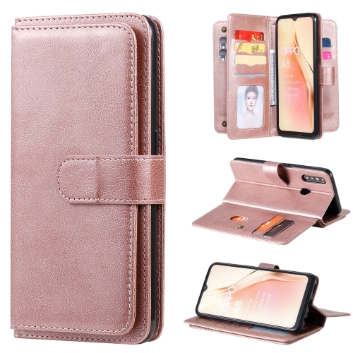 

For OPPO A8 / A31 (2020) Multifunctional Magnetic Copper Buckle Horizontal Flip Solid Color Leather Case with 10 Card Slots & Wallet & Holder & Photo Frame(Rose Gold)