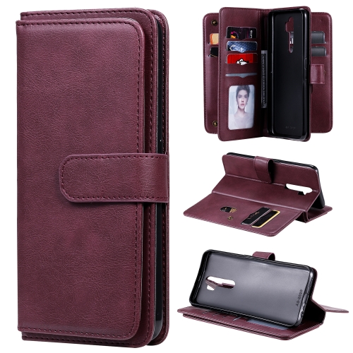 

For OPPO A9 (2020) / A11x / A5 (2020) Multifunctional Magnetic Copper Buckle Horizontal Flip Solid Color Leather Case with 10 Card Slots & Wallet & Holder & Photo Frame(Wine Red)