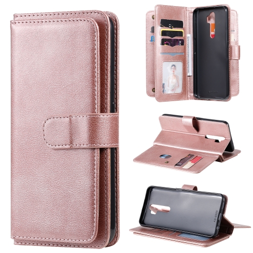 

For OPPO A9 (2020) / A11x / A5 (2020) Multifunctional Magnetic Copper Buckle Horizontal Flip Solid Color Leather Case with 10 Card Slots & Wallet & Holder & Photo Frame(Rose Gold)