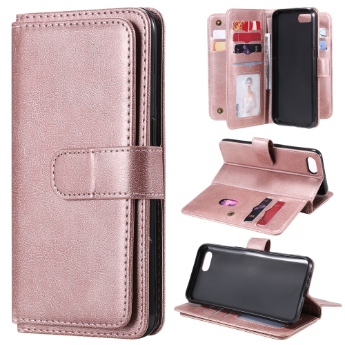 

For OPPO A1k / Realme C2 Multifunctional Magnetic Copper Buckle Horizontal Flip Solid Color Leather Case with 10 Card Slots & Wallet & Holder & Photo Frame(Rose Gold)