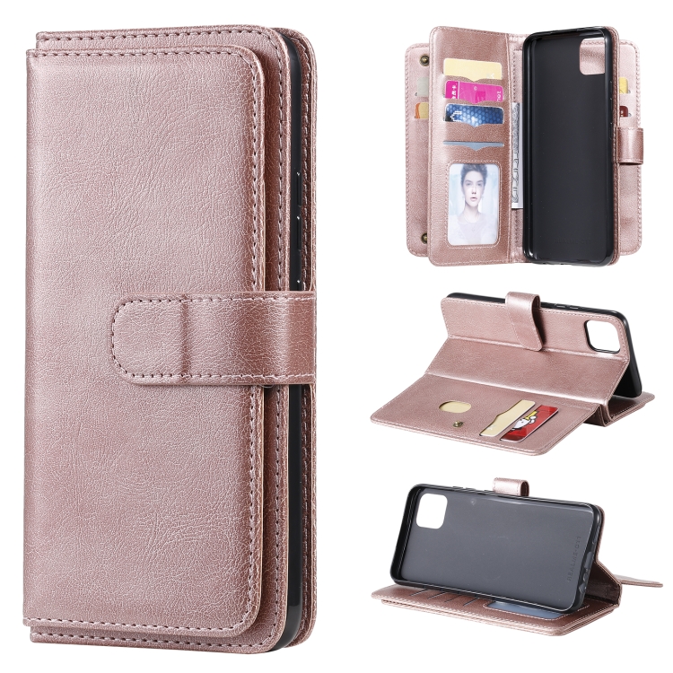 

For OPPO Realme C11 Multifunctional Magnetic Copper Buckle Horizontal Flip Solid Color Leather Case with 10 Card Slots & Wallet & Holder & Photo Frame(Rose Gold)