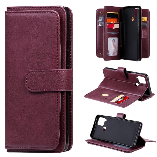 

For OPPO Realme C15 Multifunctional Magnetic Copper Buckle Horizontal Flip Solid Color Leather Case with 10 Card Slots & Wallet & Holder & Photo Frame(Wine Red)