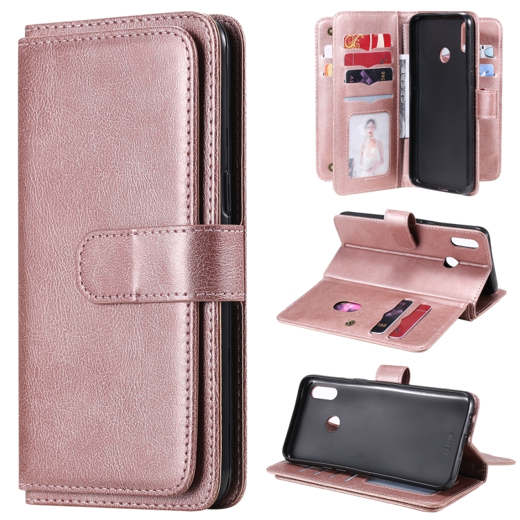 

For OPPO Realme 3 / 3i Multifunctional Magnetic Copper Buckle Horizontal Flip Solid Color Leather Case with 10 Card Slots & Wallet & Holder & Photo Frame(Rose Gold)