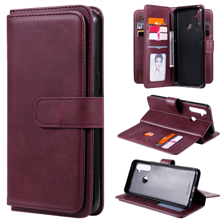 

For OPPO Realme 5 Multifunctional Magnetic Copper Buckle Horizontal Flip Solid Color Leather Case with 10 Card Slots & Wallet & Holder & Photo Frame(Wine Red)