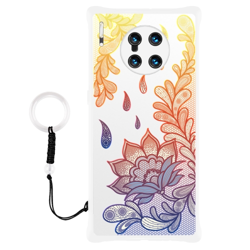 

For Huawei Mate 30 Skin-Feel Relief-Glossy Shockproof TPU+PC Protective Case with Jewelry Agate Ring(Lotus Flower)