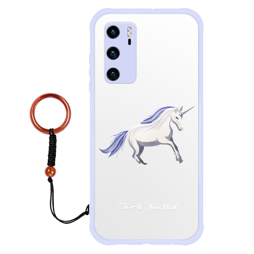 

For Huawei P40 Skin-Feel Relief-Glossy Shockproof TPU+PC Protective Case with Jewelry Agate Ring(Unicorn)