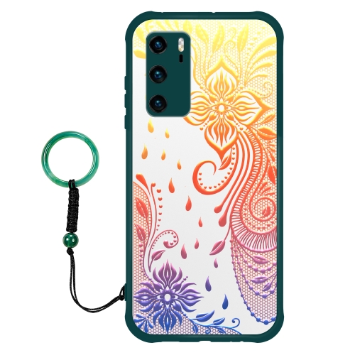 

For Huawei P40 Skin-Feel Relief-Glossy Shockproof TPU+PC Protective Case with Jewelry Agate Ring(Four Leaf Clover)