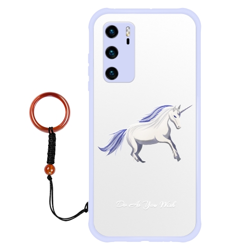 

For Huawei P40 Pro+ Skin-Feel Relief-Glossy Shockproof TPU+PC Protective Case with Jewelry Agate Ring(Unicorn)