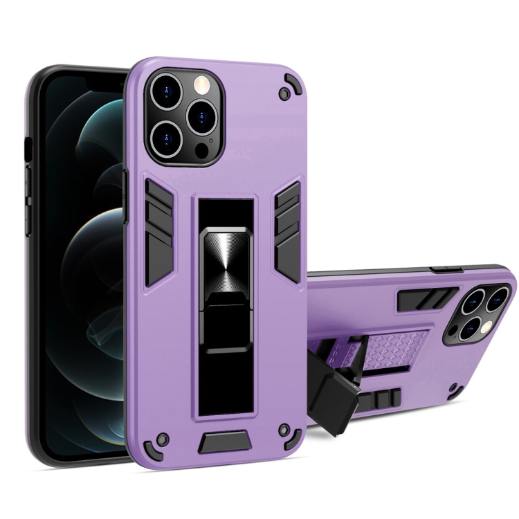 

2 in 1 PC + TPU Shockproof Protective Case with Invisible Holder For iPhone 12 / 12 Pro(Purple)