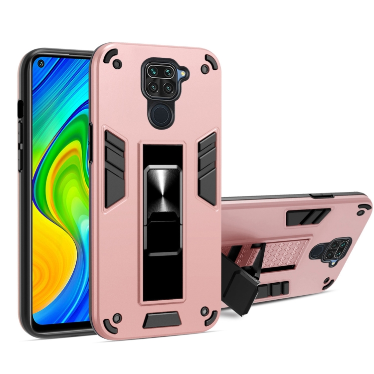 

For Xiaomi Redmi Note 9 2 in 1 PC + TPU Shockproof Protective Case with Invisible Holder(Rose Gold)