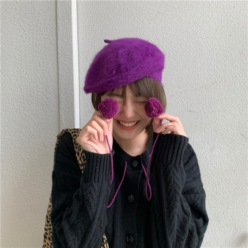 

Sweet And Versatile Painter Pure Color Plush Japanese Bud Hat, Size: Free Size(Purple)