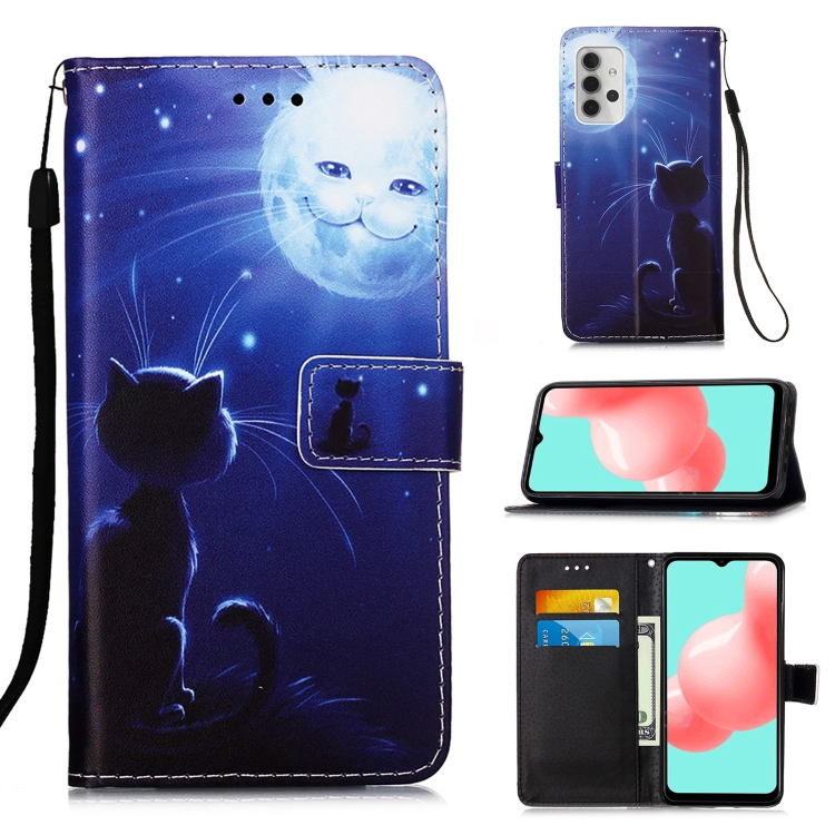 

For Samsung Galaxy A32 5G 3D Painting Horizontal Flip Leather Case with Holder & Card Slot & Lanyard(Cat and Sun)