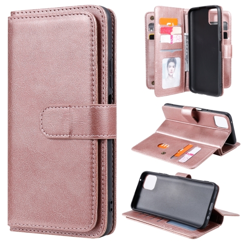

For Huawei Enjoy 20 5G Multifunctional Magnetic Copper Buckle Horizontal Flip Solid Color Leather Case with 10 Card Slots & Wallet & Holder & Photo Frame(Rose Gold)