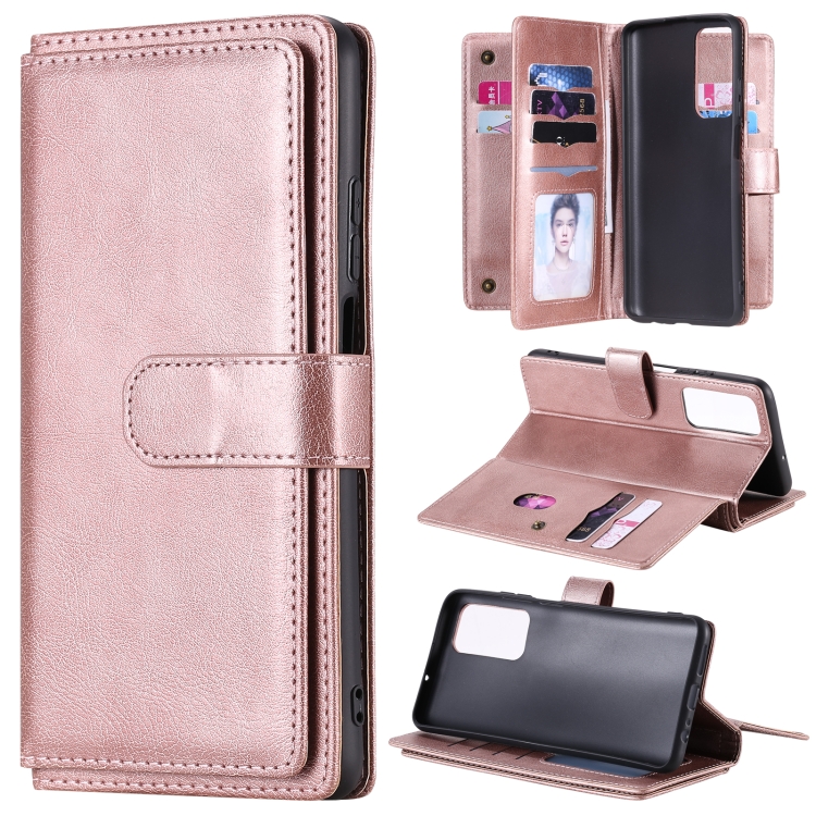 

For Huawei Honor Play4 / Maimang 9 Multifunctional Magnetic Copper Buckle Horizontal Flip Solid Color Leather Case with 10 Card Slots & Wallet & Holder & Photo Frame(Rose Gold)