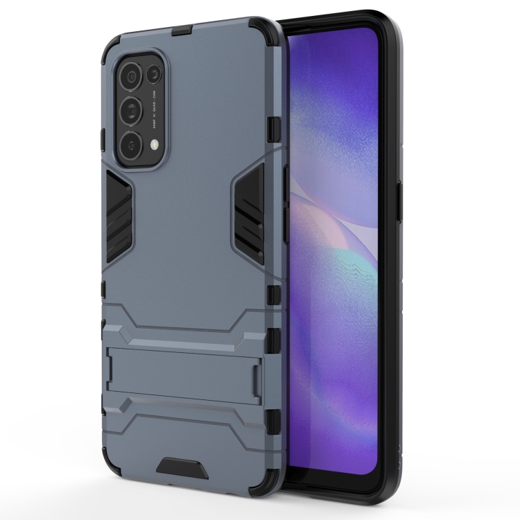 

For OPPO Reno5 PC + TPU Shockproof Protective Case with Holder(Navy Blue)