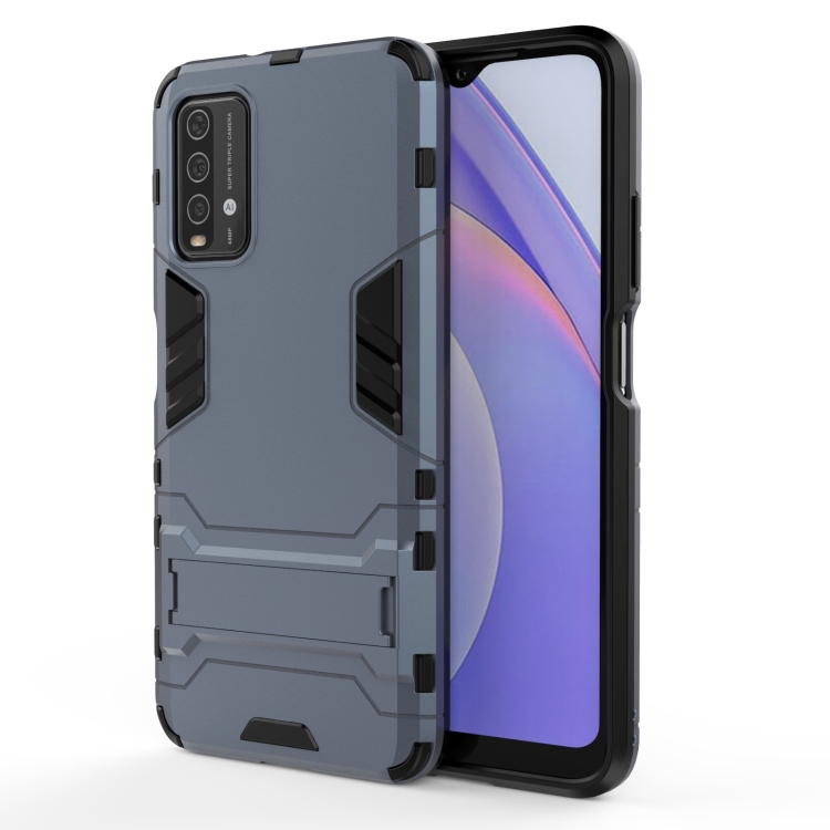 

For Xiaomi Redmi Note 9 4G PC + TPU Shockproof Protective Case with Holder(Navy Blue)