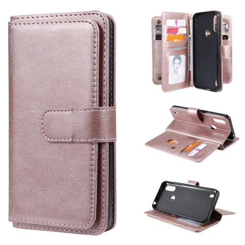 

For Motorola Moto E6S 2020 Multifunctional Magnetic Copper Buckle Horizontal Flip Solid Color Leather Case with 10 Card Slots & Wallet & Holder & Photo Frame(Rose Gold)