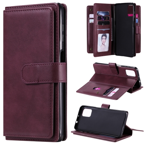 

For Motorola Moto G9 Plus Multifunctional Magnetic Copper Buckle Horizontal Flip Solid Color Leather Case with 10 Card Slots & Wallet & Holder & Photo Frame(Wine Red)