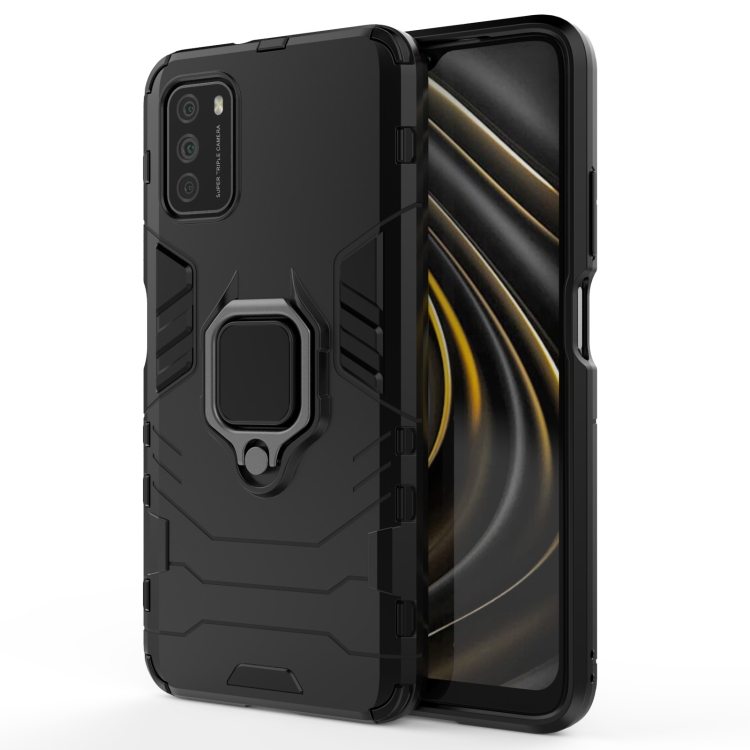 

For Xiaomi Poco M3 PC + TPU Shockproof Protective Case with Magnetic Ring Holder(Black)