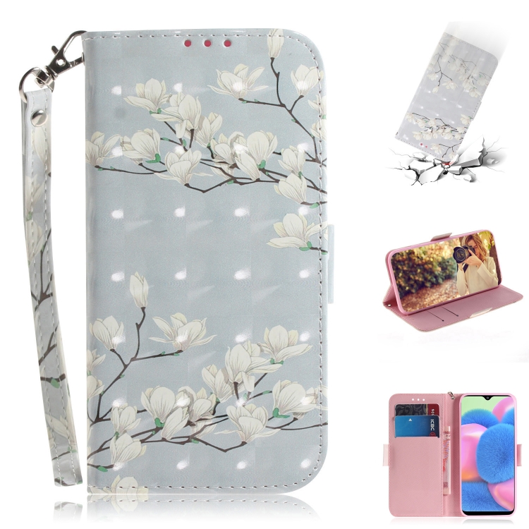 

For Galaxy A30s 3D Colored Drawing Horizontal Flip Leather Case with Holder & Card Slot & Wallet & Lanyard(Magnolia)