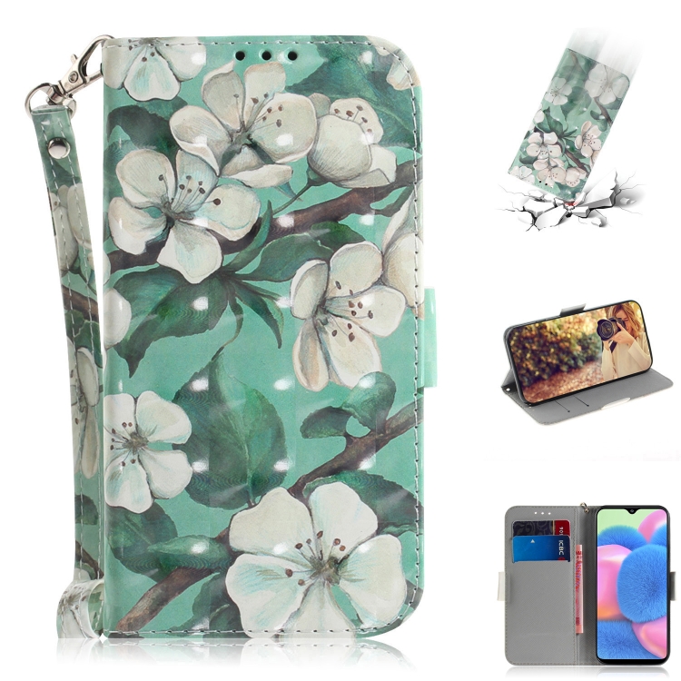 

For Galaxy A30s 3D Colored Drawing Horizontal Flip Leather Case with Holder & Card Slot & Wallet & Lanyard(Watercolor Flower)